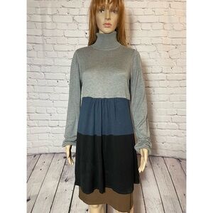 Camaieu Long Sleeve Turtleneck Colorblock Knit Tunic Mini Dress Size L